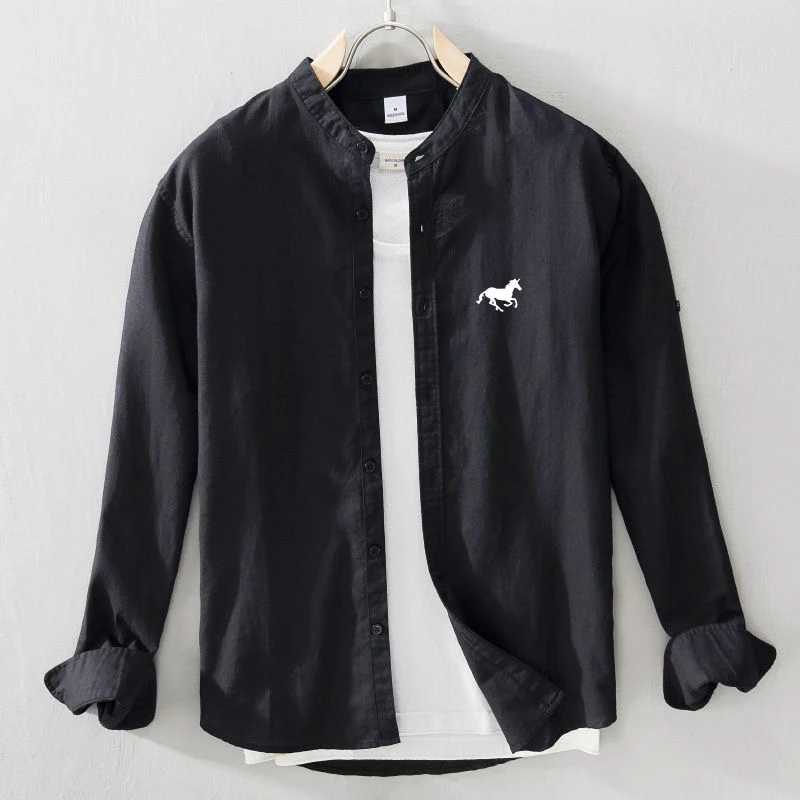 Frost resistant shirt mens summer long sleeved cotton linen shirt business casual loose fit high elasticity shirt X250410