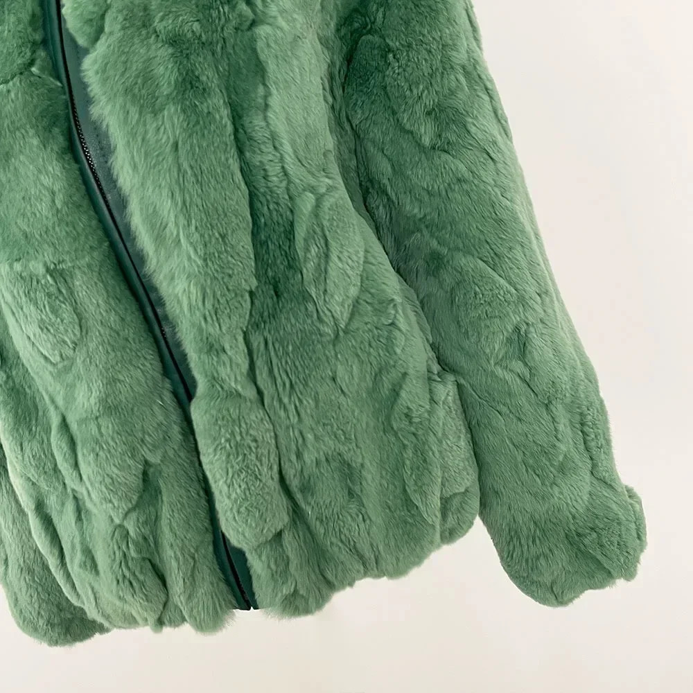 Hooded Real Rabbit Fur Jacket Warm Women European Fashion Female Winter Natural Coat Zipper Lady 251110