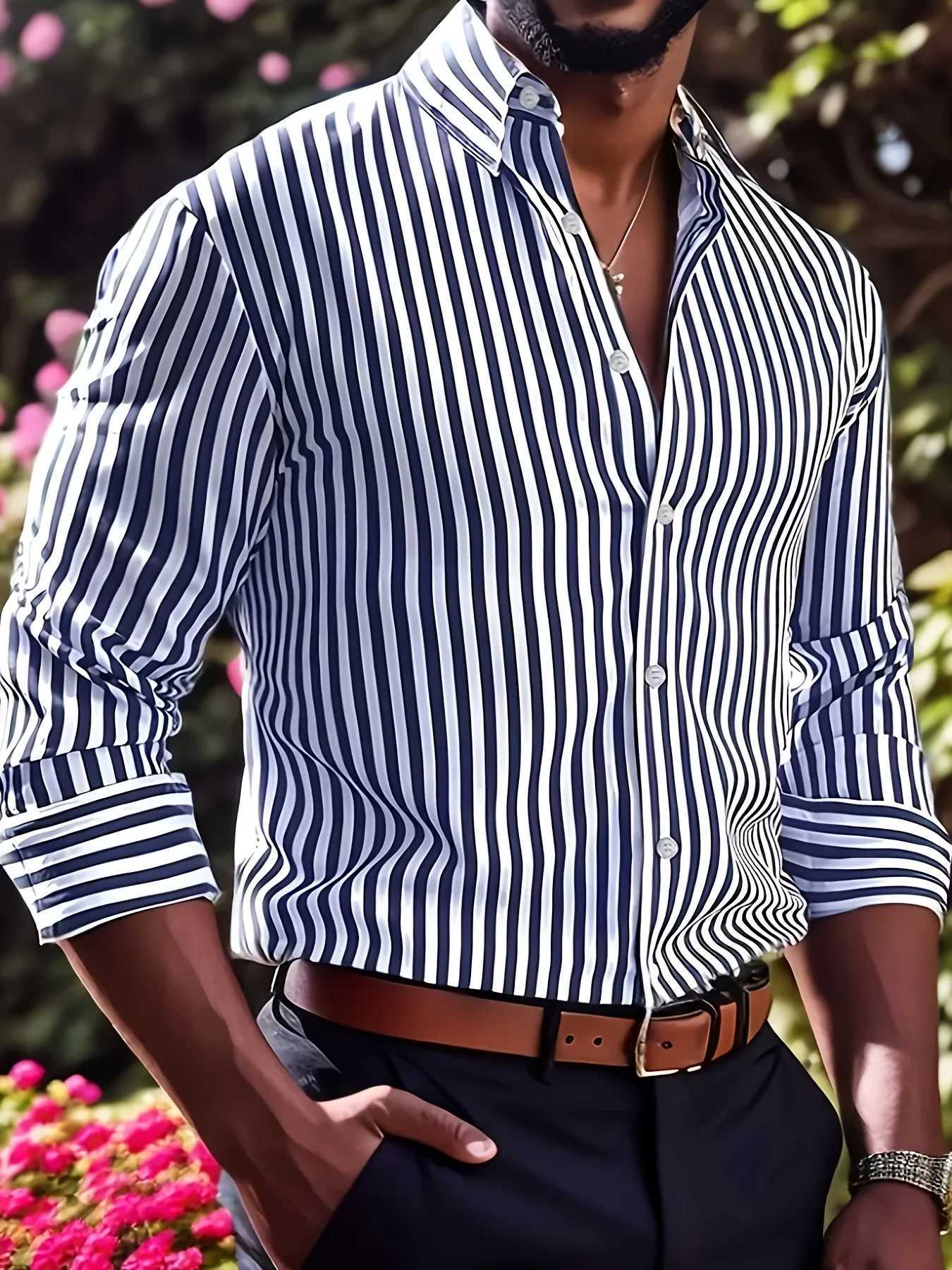 MenS Casual Regular Fit Striped Long Sleeve Solid Color Polyester Button Lapel Shirt 6 ColorsWovenNon-Stretch Fabric K251110
