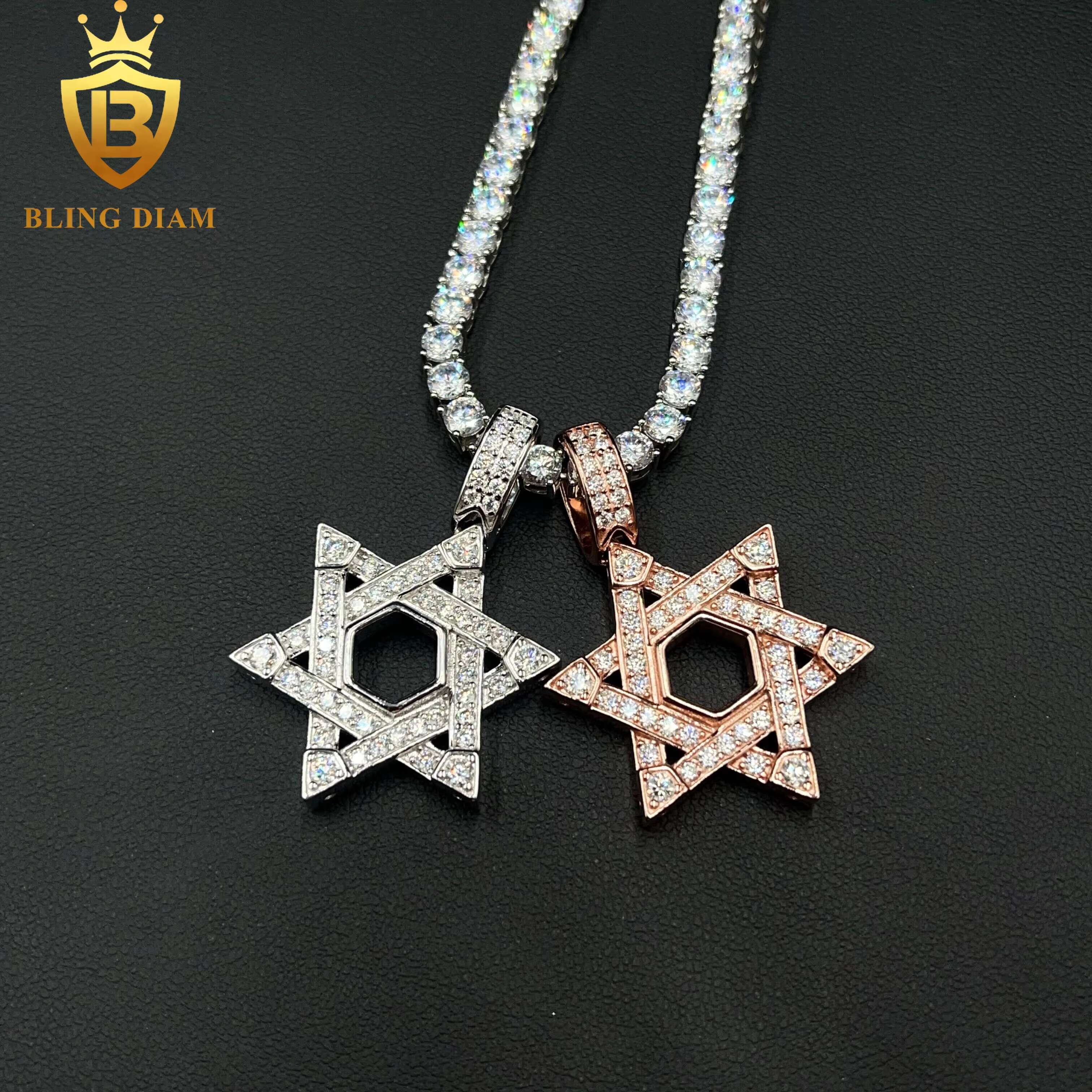 Iced Out Lucky Charm Jewelry Golden Star Pendant Mens Pass Diamond Tester 925 Silver VVS Moissanite