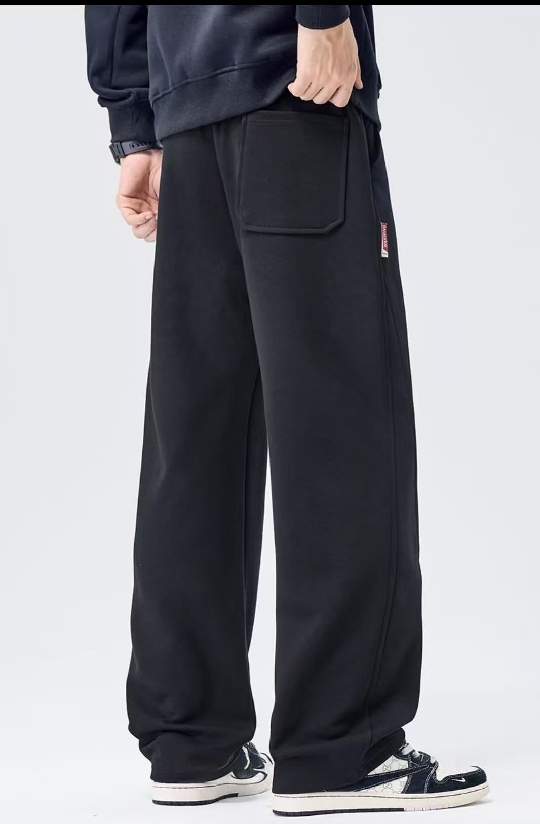 Men's New Arrival Trendy Knit Pants - Extra-Long Black Relaxed Straight-Leg Trousers 3002