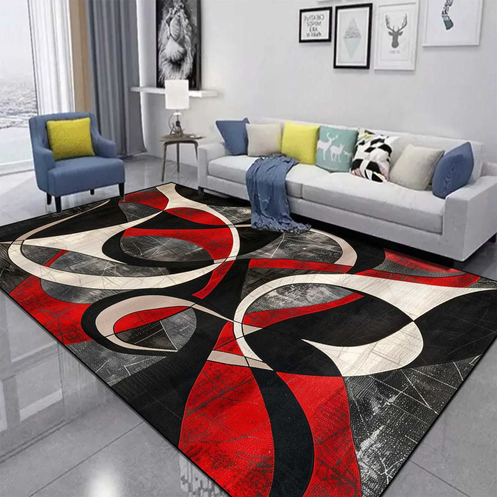Red Black Swirl Rug Abstract Carpet for Living Room Large Bedroom Decoration Rug Light Luxury Sofa Coffee Table Mat Non-slip Y251110