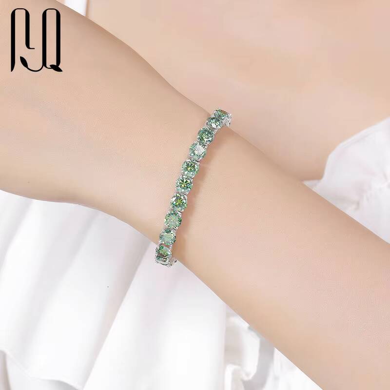 3/4/5/65mm Summer Color Blue Green Moissanite Tennis Bracelet 925 Sterling Silver Tennis Bracelet Green Moissanite Tennis Chain