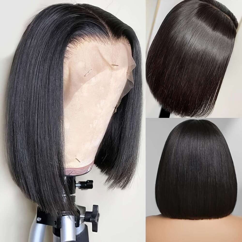 Chic Short Straight Bob With HD Transparent Lace Front - 13X4 Human Hair, Side Parted 200% Density Natural Look For Women, All Ethnicities, Hair Wig