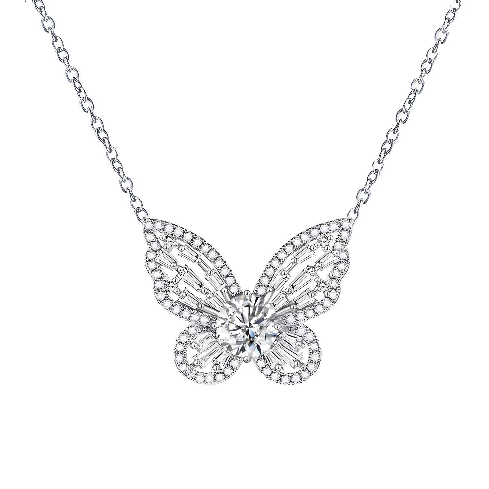 925 Sterling Silver Moissanite Butterfly Pendant Necklace for Women Elegant Collarbone Chain with Full Pav Design