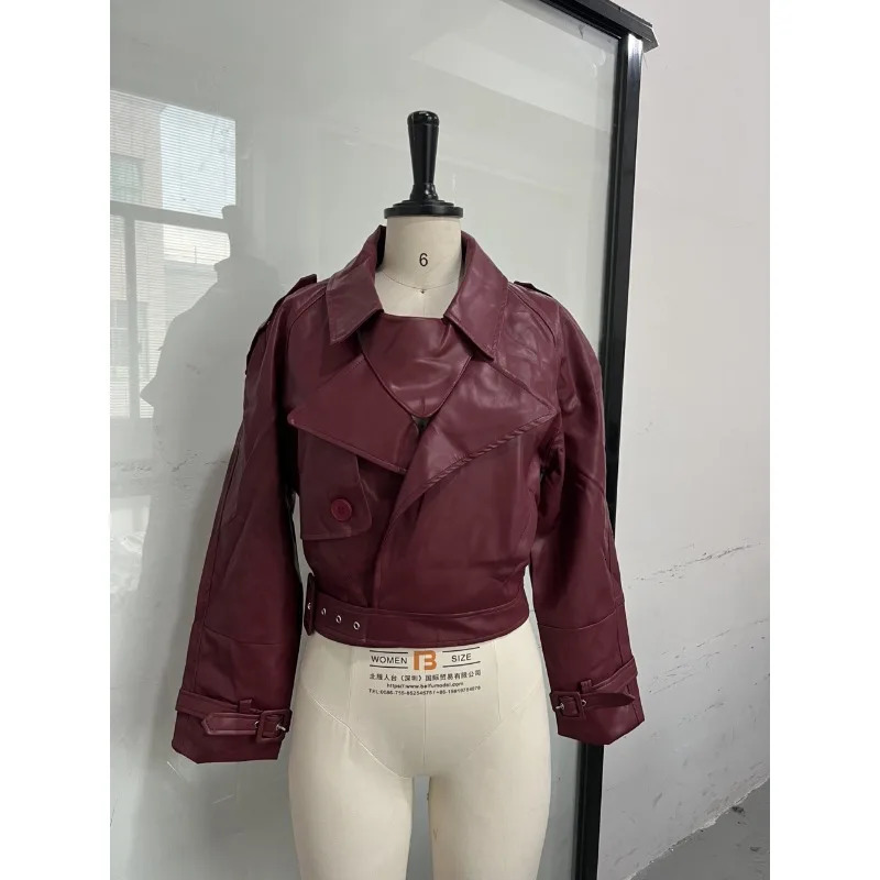 Fall Womens Leather Personality Street PU Lapel Adjustable Cuffs Vintage Motorcycle Jacket 251103