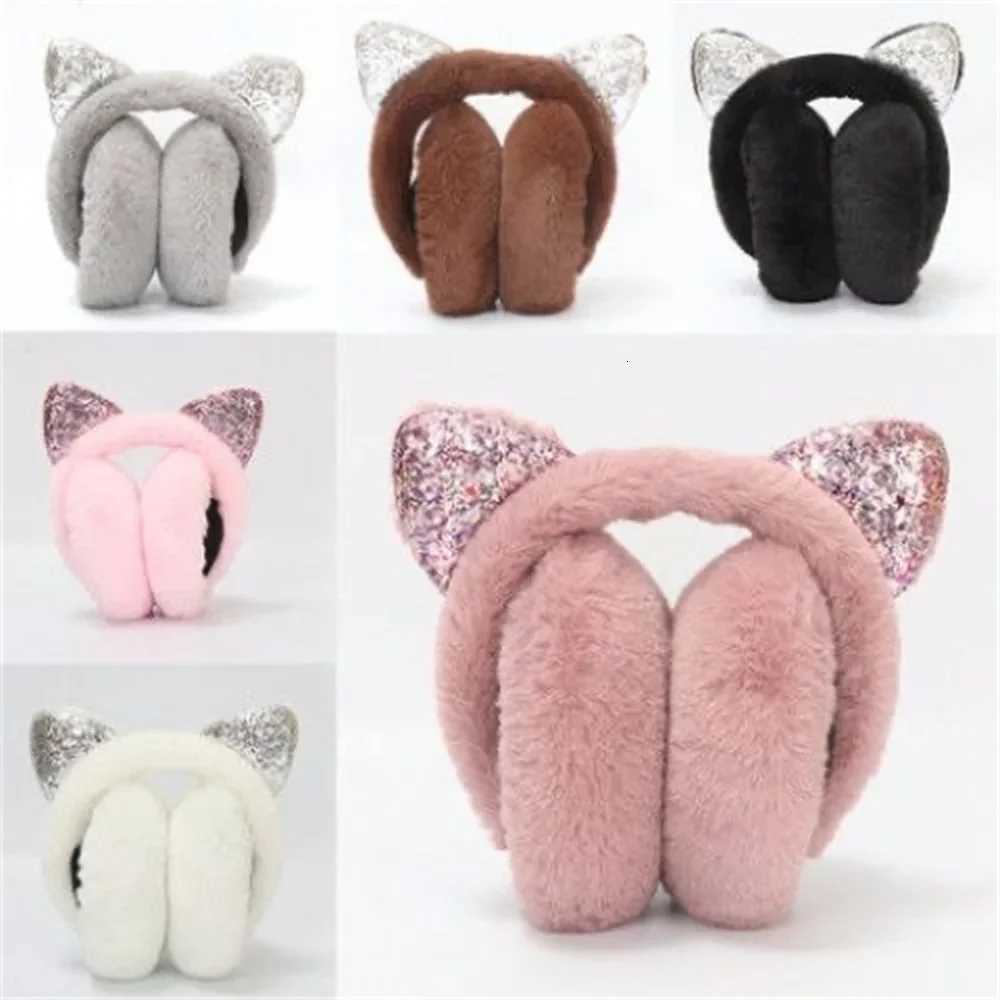 Winter Warm Plush Earmuffs Earflaps for Women Children Riding Ski Ear Protection Cartoon Cats Ears Fur Soft Cashmere Earflaps W251110