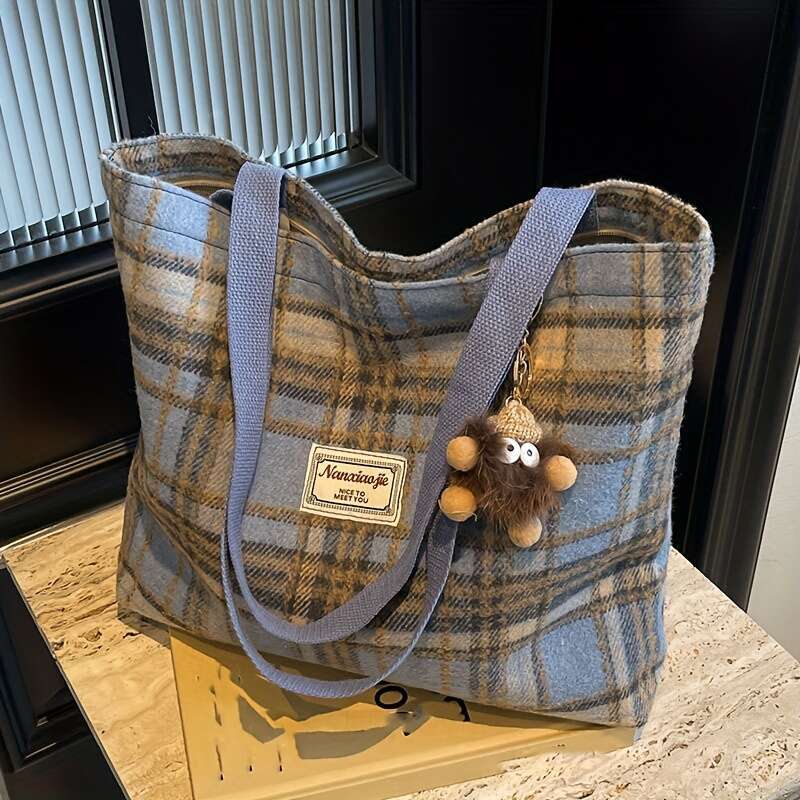 Bag Women S Single Shoulder Tote Colors Autumn Winter Fashion High Sensitivity Versatile Plaid Checkered Large Capacity Durable Zipper Closure