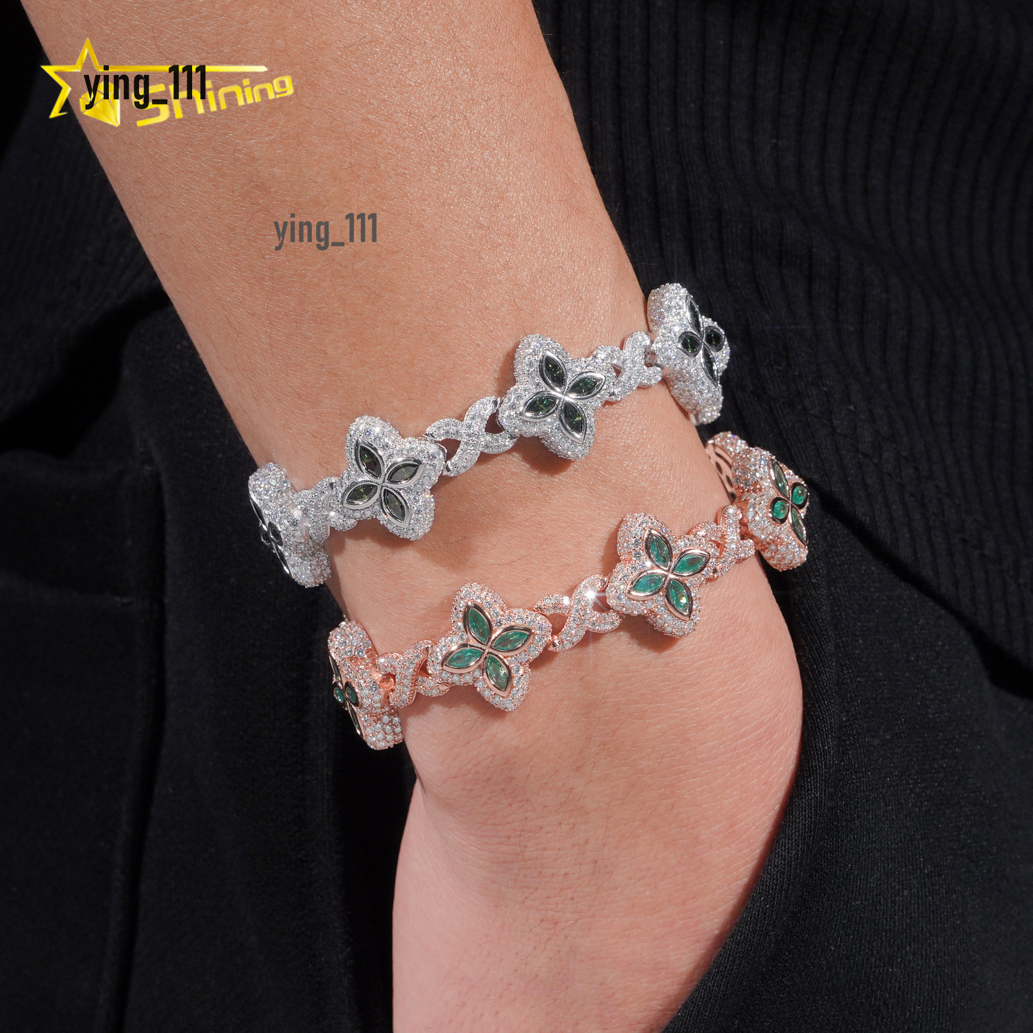 New Design Hot Sale Hip Hop Blue Green Colored Marquise 925 Sterling Silver VVS Moissanite Iced Out Bracelet Men
