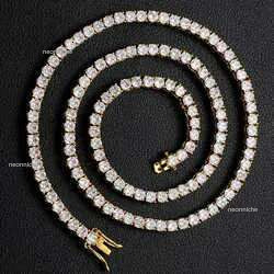 Gold Sier VVS Moissanite Iced Out Chains Dia Cluster Tennis Chain Necklace for Mens Womens 3mm 4mm 5mm AAA