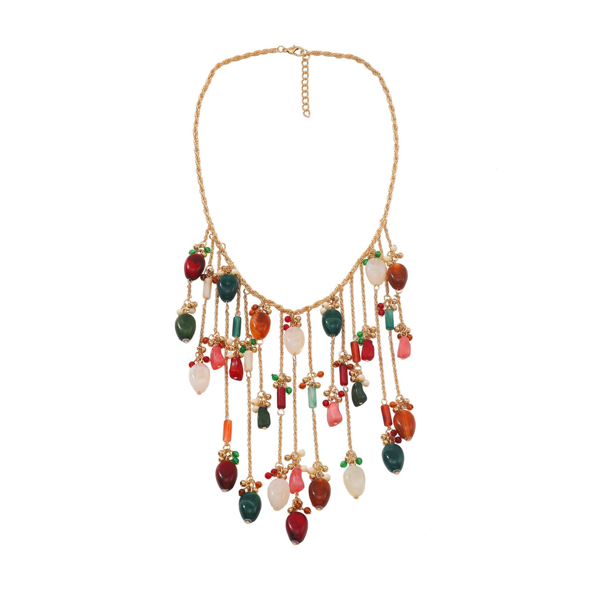 Fashionable Beach Natural Style Necklace Summer Tassel Long Necklace Woven Design Collarbone Chain