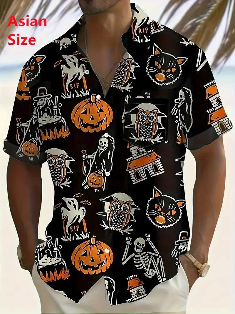 Terror Skull Printed Mens Shirt Summer Hip Hop Style Short Sleeve Collar Mens Street Clothing Hawaii Beach Holiday Shirt X250410