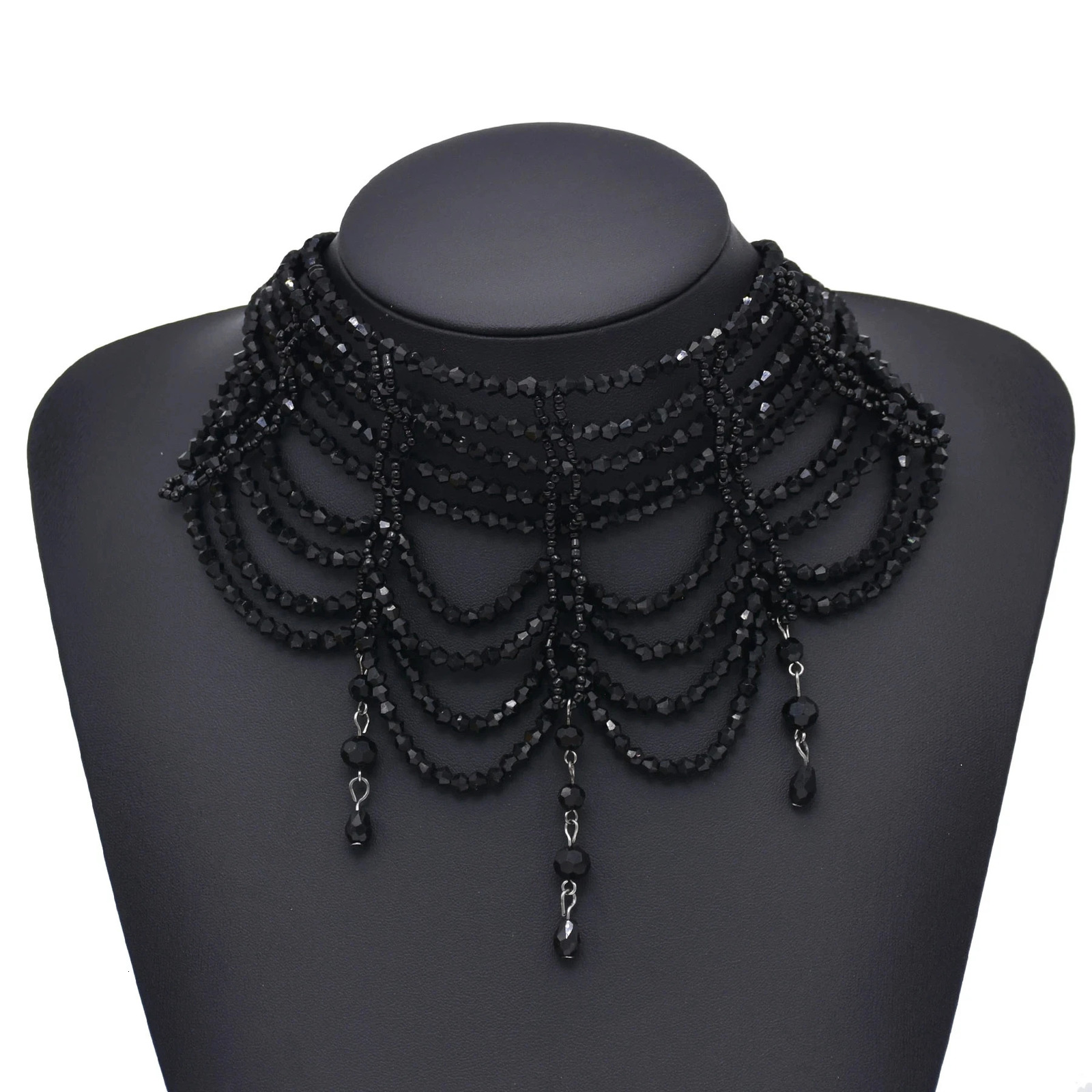 Fashion Black White Crystal Beads Necklace for Women Handmade Bohemian Drop Beaded Choker Necklaces Ladies Charm Jewelry 250409