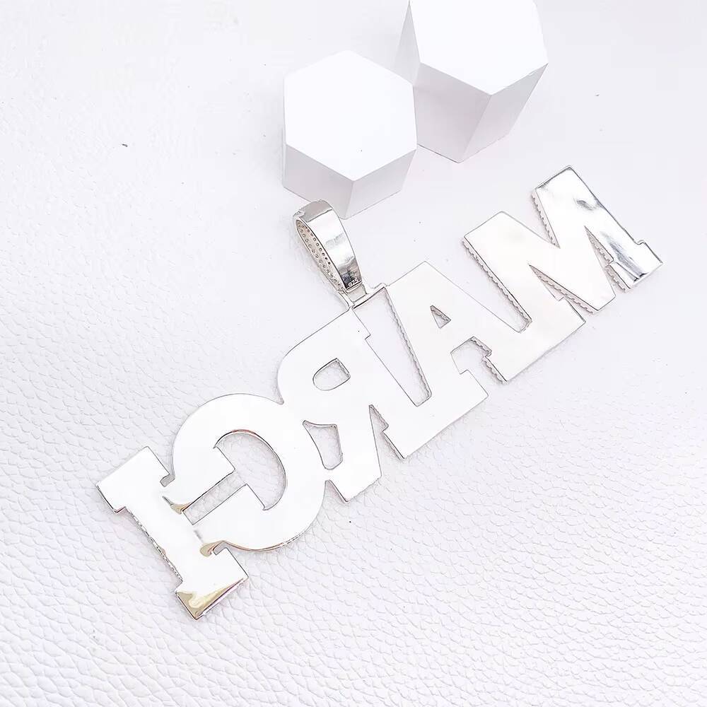 Iced 925 Sterling Silver VVS Moissanite Pendant Necklace A-Z Initials Letters Number Name Gold Trendy Passes Diamond Tester