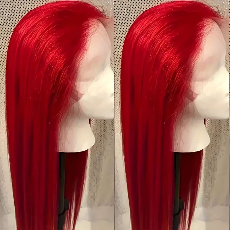 180% Density 13X4 Red For Women Pre-Plucked Baby Brazilian Virgin Straight Lace Front Long Human Hair Wigs