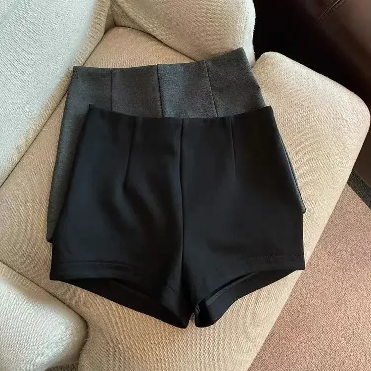 Womens black gray shorts set Pantalones Cortos De Mujer autumn ultra-thin high waist wide leg shorts for women Y2k 250410
