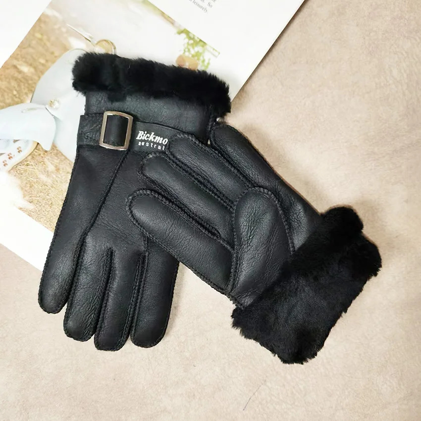 Winter Thickened Childrens Sheepskin Fur Gloves Boys and Girls Windproof Warm Students Cold-Proof Leather Finger Gloves 251106