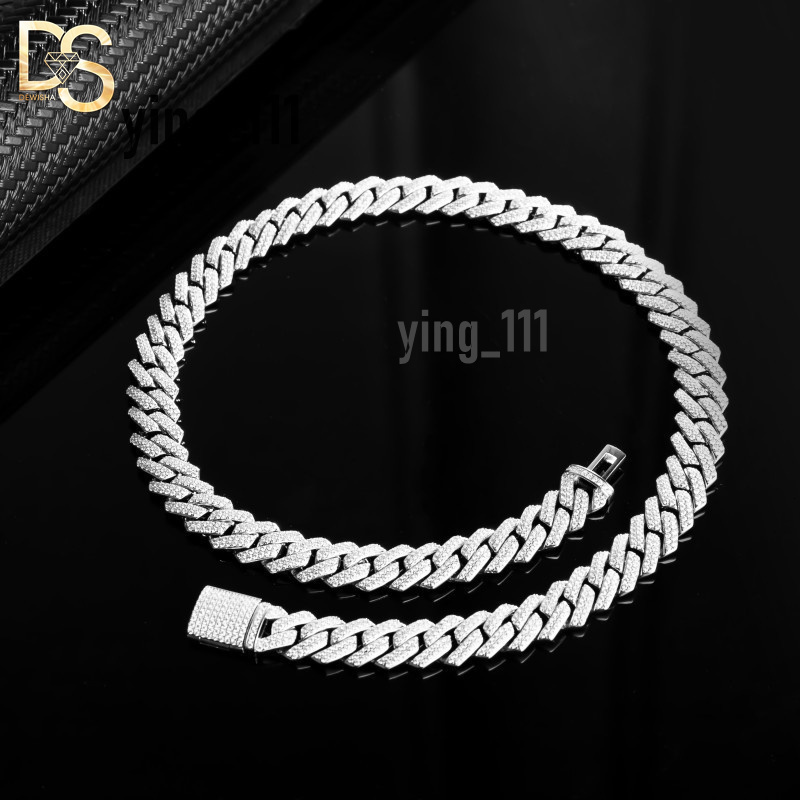 Dea 14mm 925 Silver Plated Hip Hop Mens Iced Out VVS Moissanite Cuban Link Chain