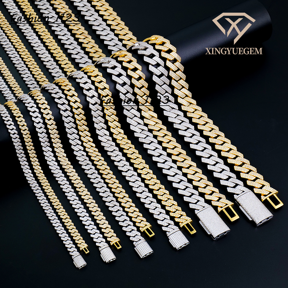 Mens 925 Sterling Silver Hip Hop Jewelry Vvs Iced Necklace 8-20mm Gra Certified Mossanite Moissanite Diamond Cuban Link Chain