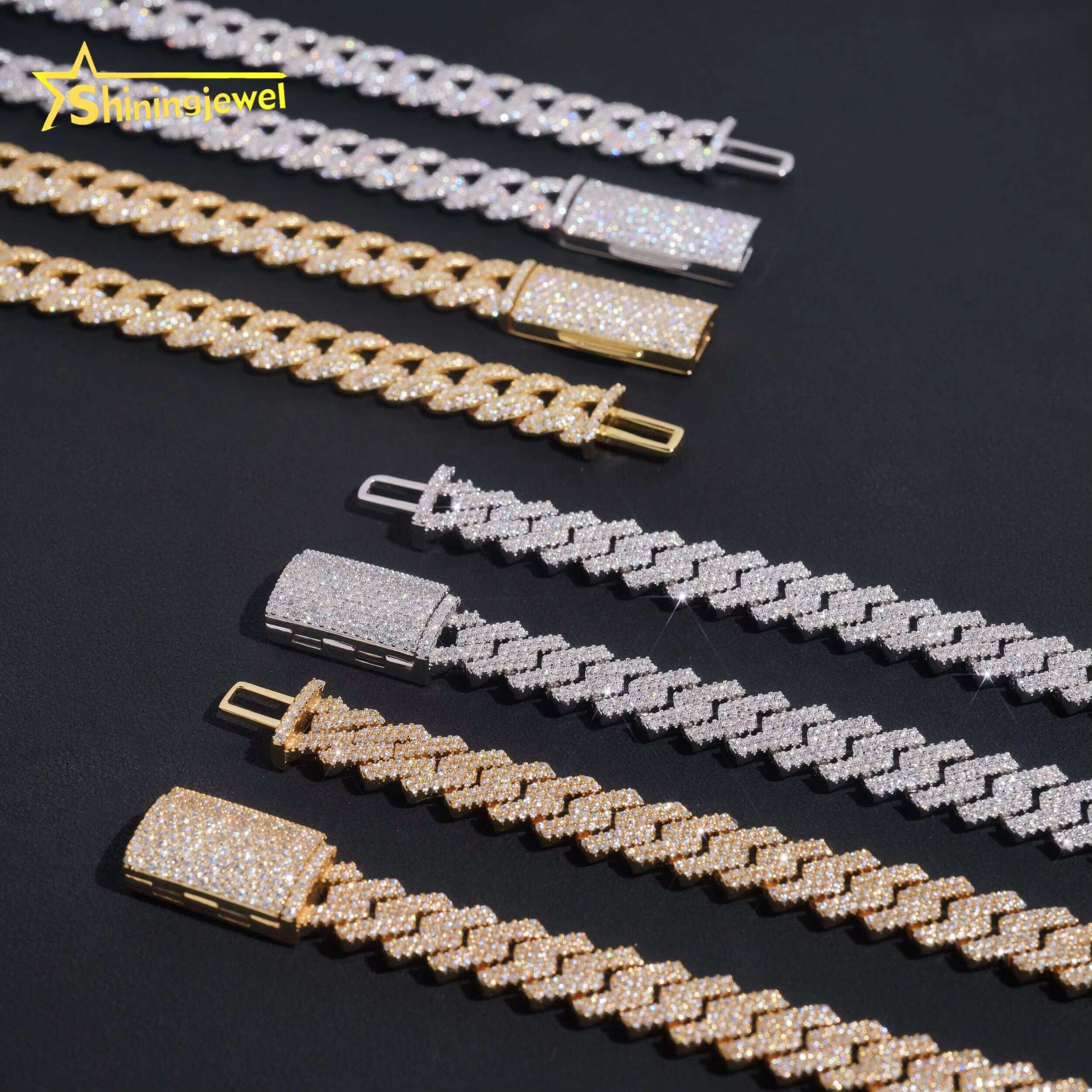 Large Stock 10mm Wholesale 925 Sterling Silver Hip Hop Jewelry Men Fashion Necklace Iced Out Moissanite Diamond Cuban Link Chain