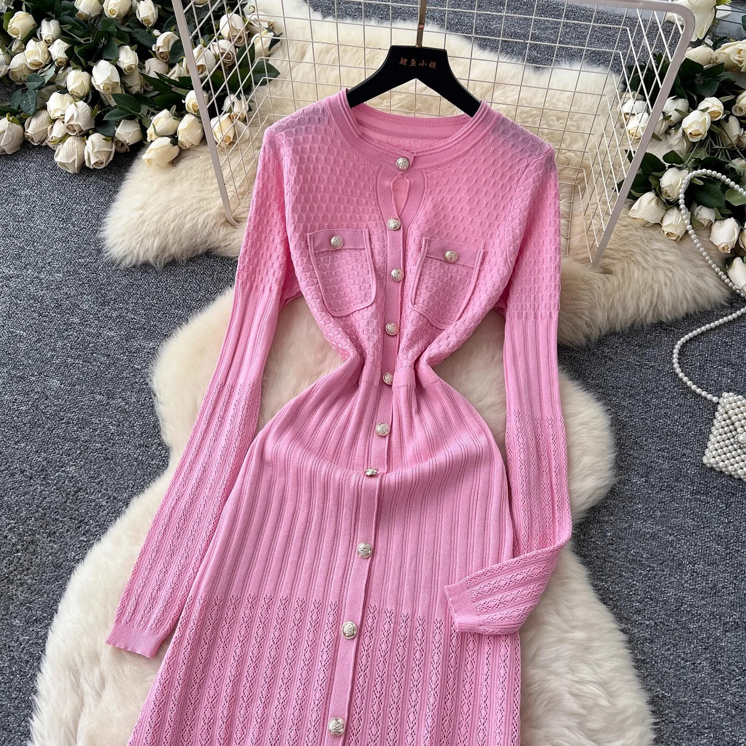 YuooMuoo Fashion Aesthetic Patchwork Knitted Maxi Dress Autumn Winter Women y Shirt Sweater Office Lady Vestido 251110
