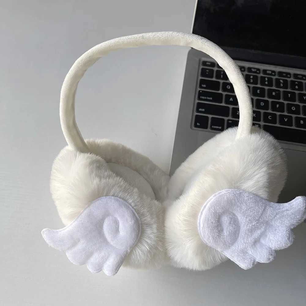 Harajuku Y2k White Angel Wings Plush Earmuffs Winter Warm For Women Girls Lovely Chic Earflap Outdoor Cold Protection Ear Cover W251110
