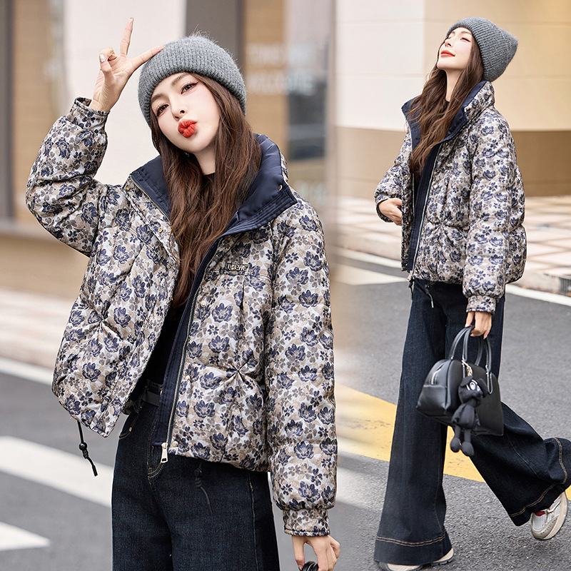 Women's down jacket winter new item women's 90 white duck down jacquard stand up collar fashionable warm designer jacket