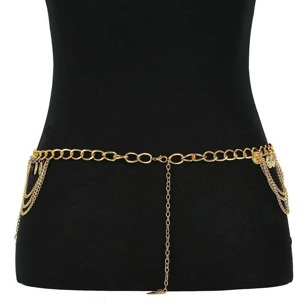 New Fashion Belly Dance Waist Chain Elegant Golden Coin Tassel Waist Necklace Leather Chain Jewelry Belt X250410