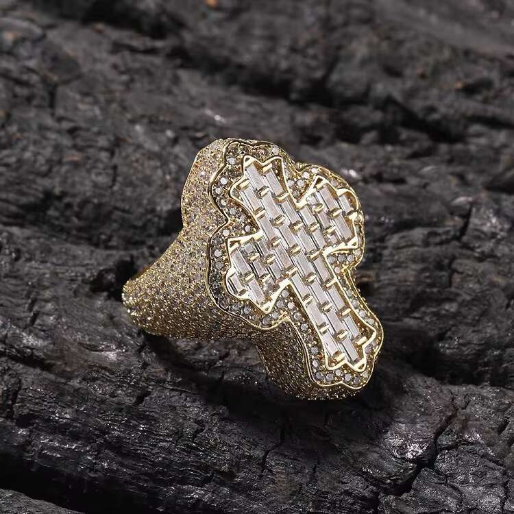 Fashion Style Iced Out Ring 925 Sterling Silver Emerald Cut Moissanite Baguettes Diamond Ring for Men Jewelry