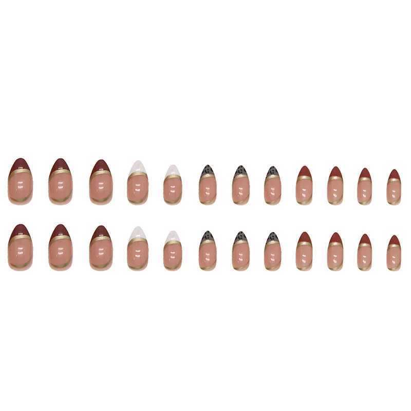 Leopard Print 24 pieces pressed on nails pink gradient fake nails smooth artificial fingers reusable female fake nails W250410