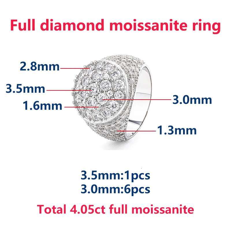 Hip Hop Full Moissanite Womens and Mens Diamond Rings Best Gift s925 Sterling Silver Jewelry Rings for Men and Women Fashion