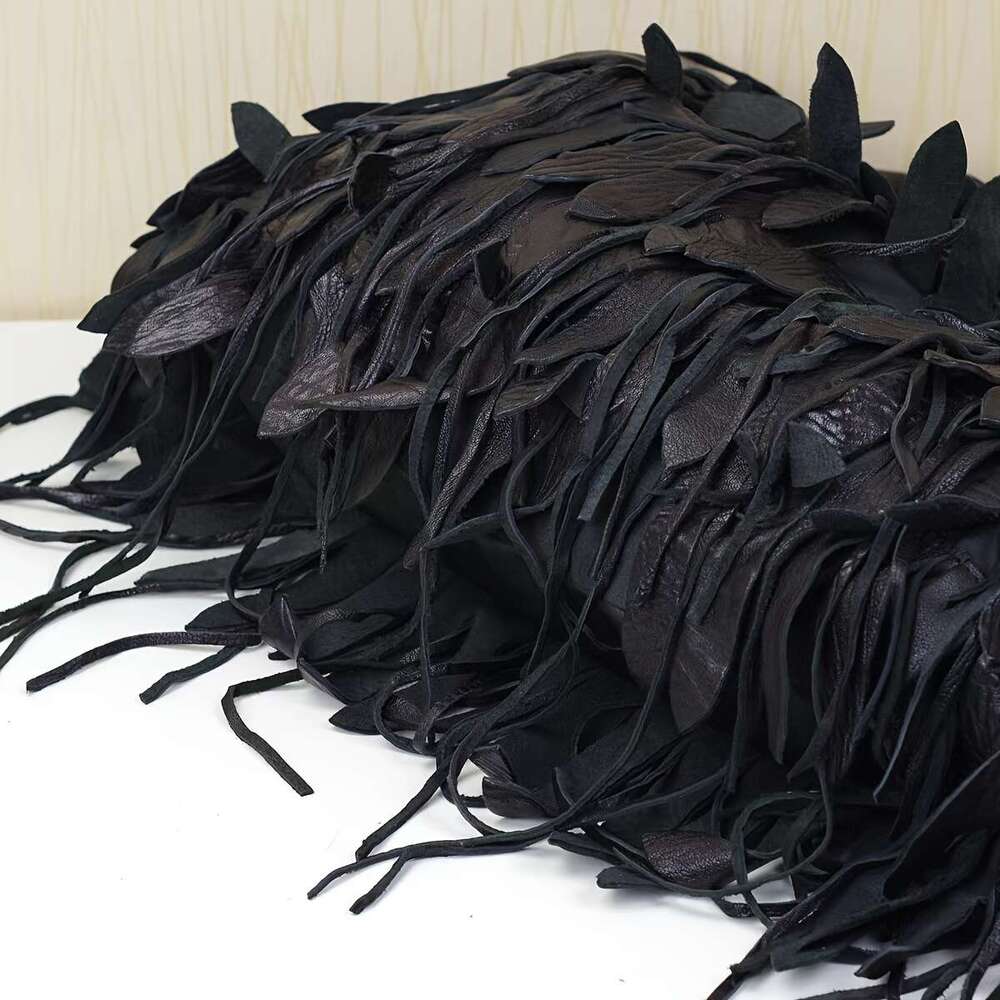 Cross Border Hot Selling Manufacturers Spot Leather Ladies Black Striped Tassels Personality Hobo Shoulder Sheepskin Women Bag