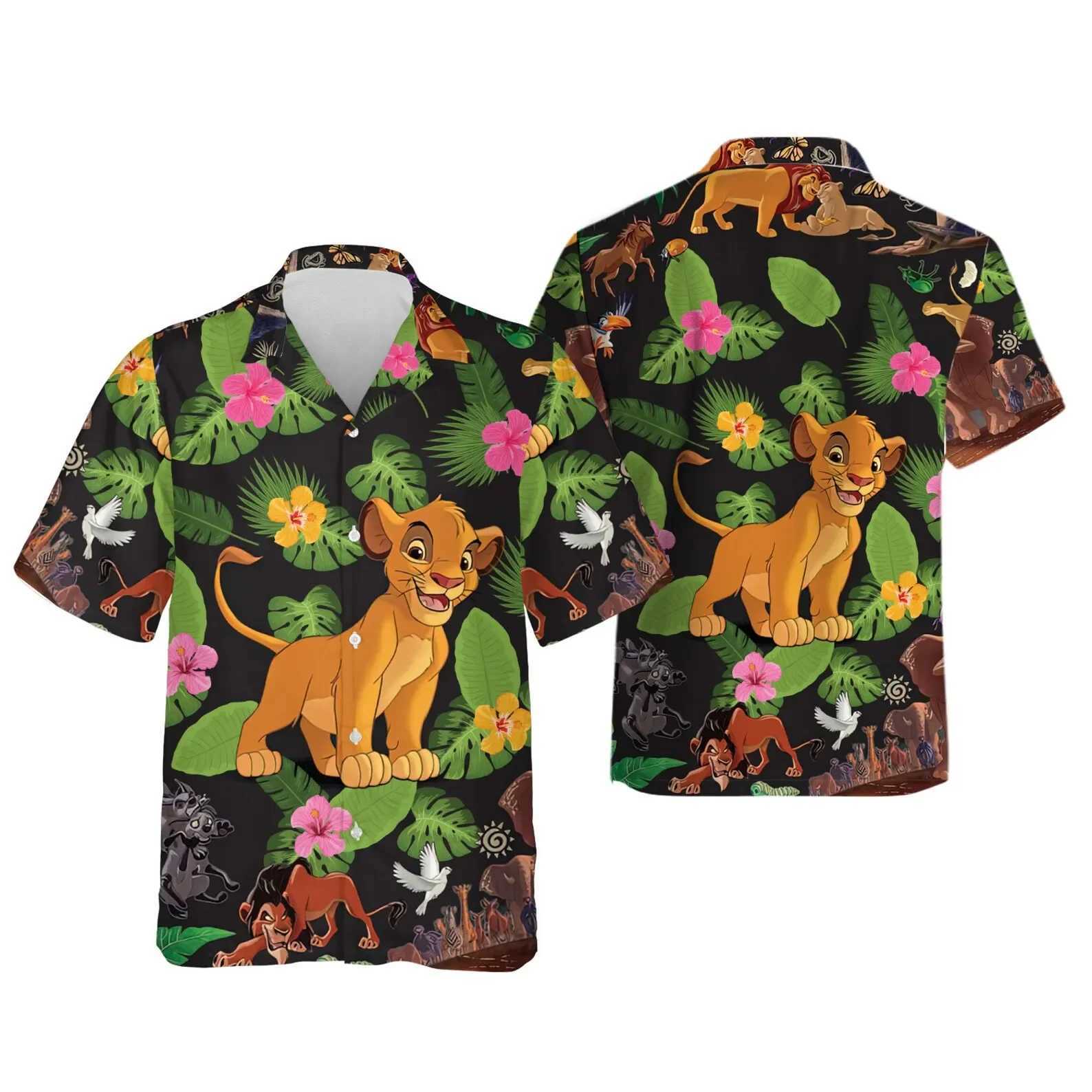 Lion King Simba HAWaiian Shirt Mens Summer Short sLeeved Button Top Casual Beach Shirt HAWaiian Shirt Top X250410