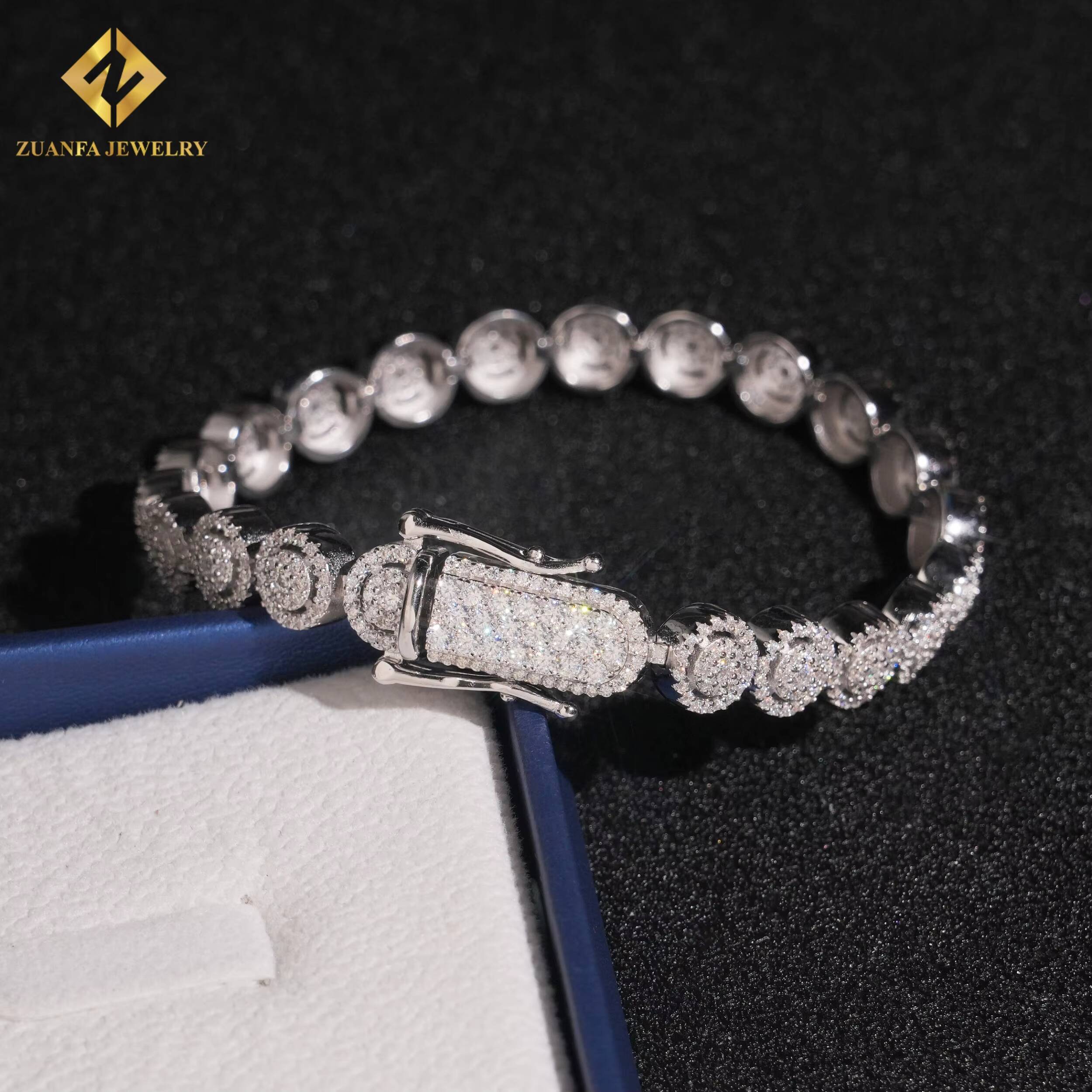 Hip Hop Styles Men Moissanite Diamond Fine Jewelry 925 Sterling Silver 8mm Iced Out Bracelet Pass Diamond Tester