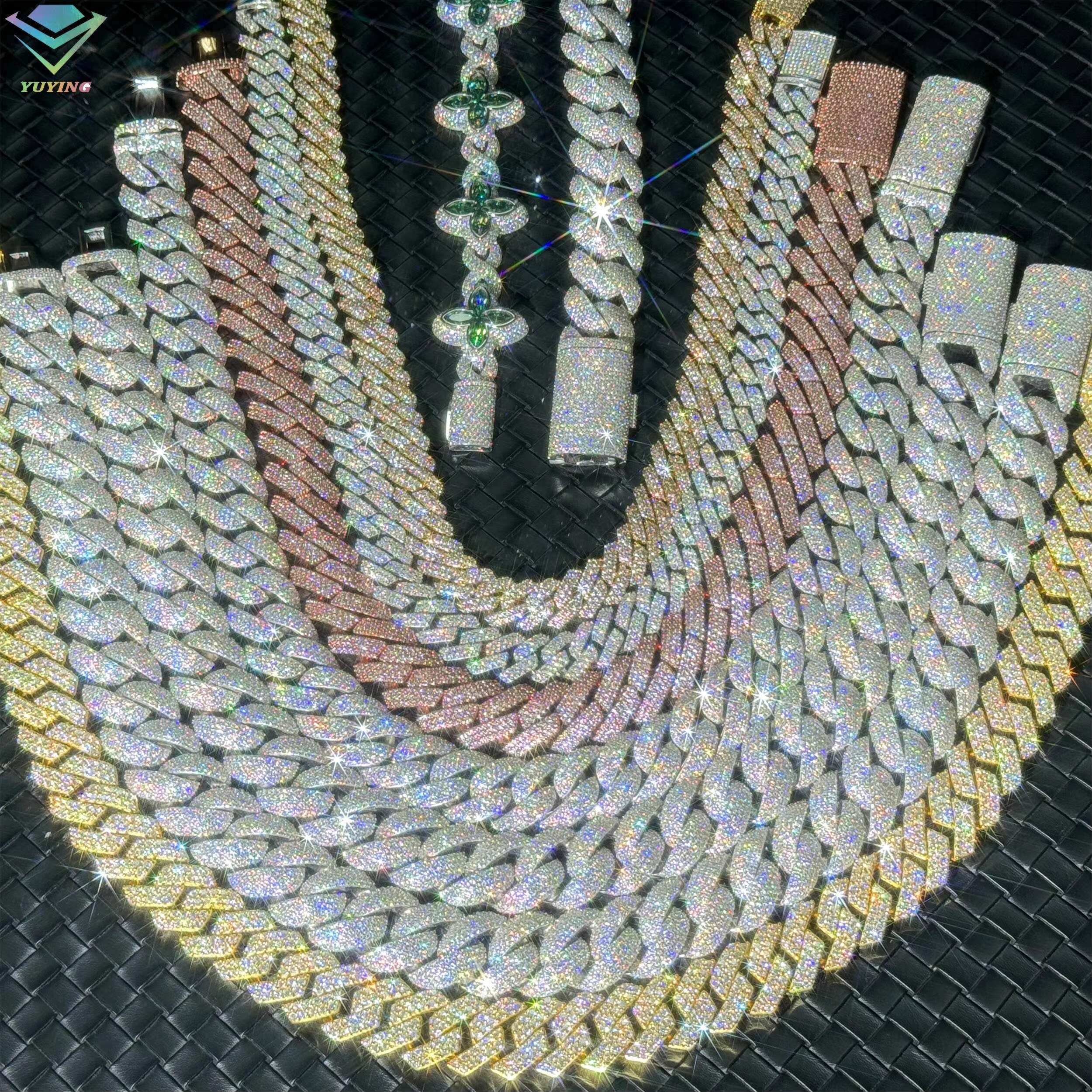 Yu Ying Pass Diamond test VVS GRA Moissanite Diamond 18k Gold Plated Silver Cuban Link Chain for Mans Hip Hop Necklace