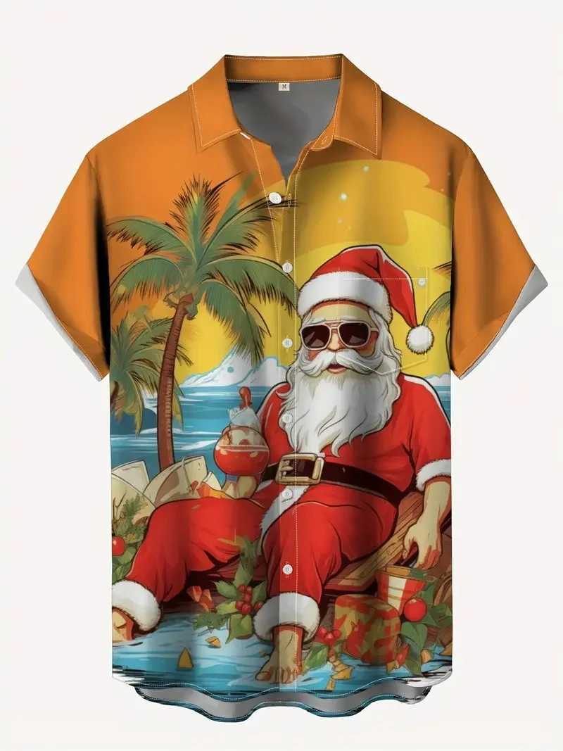 Mens Christmas Santa Beach Vacation Shirts 3D Print Casual Short Sve Button Up Hawaiian Shirts Blouse For Men ha Shirt Q251110