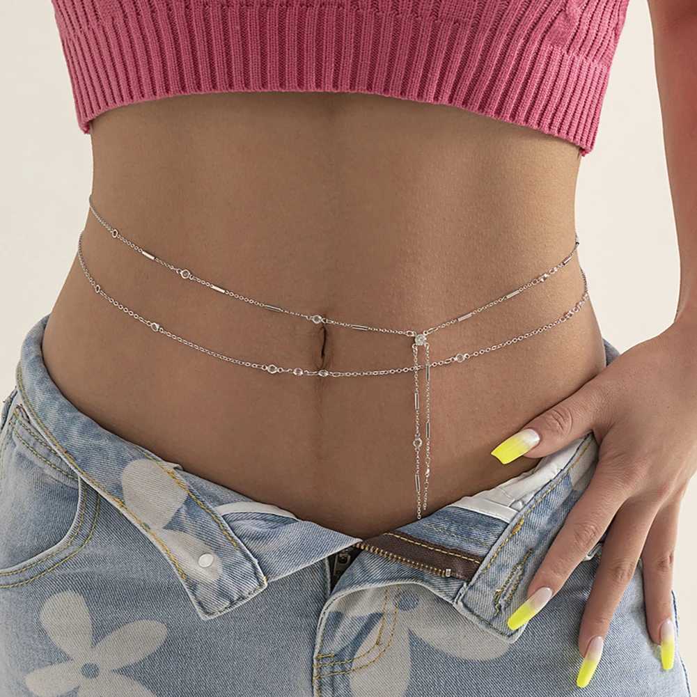 Sexy satellite thin bead belly chain stainless steel coin charm belt chain fashionable summer beach warm body jewelry X250410