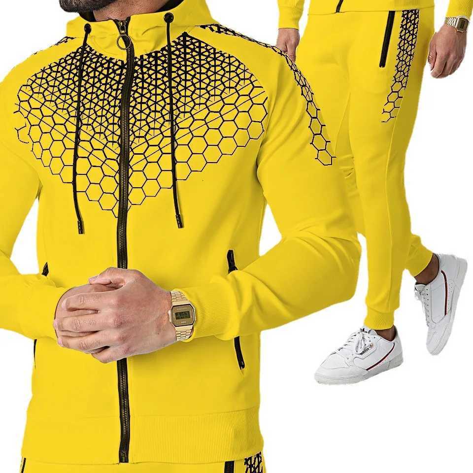 New Hooded Slim Sportswear Mens Jacket Casual and Comfortable Color Blocking Trousers Set W251110