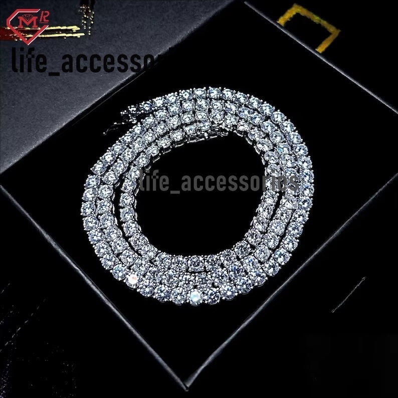 Hiphop Tennis Chain Moissanite Custom Jewelry Necklace 925 Sterling Silver Iced Out 6mm Moissanite Tennis Chain