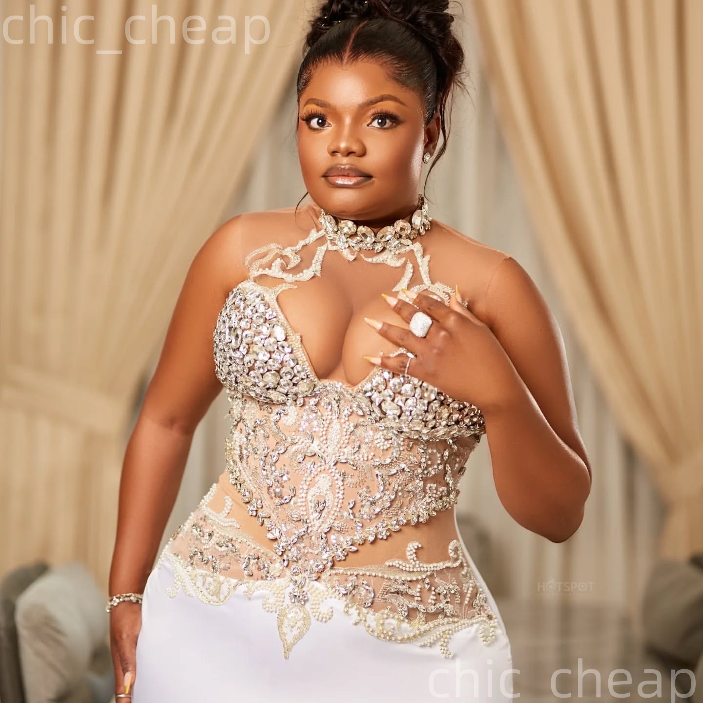 Aso Ebi Ivory Mermaid Prom Dresses 2026 Crystals Beaded Illusion Satin Evening Formal Party Second Birthday Engagement Gowns Plus Size Dress For Speci