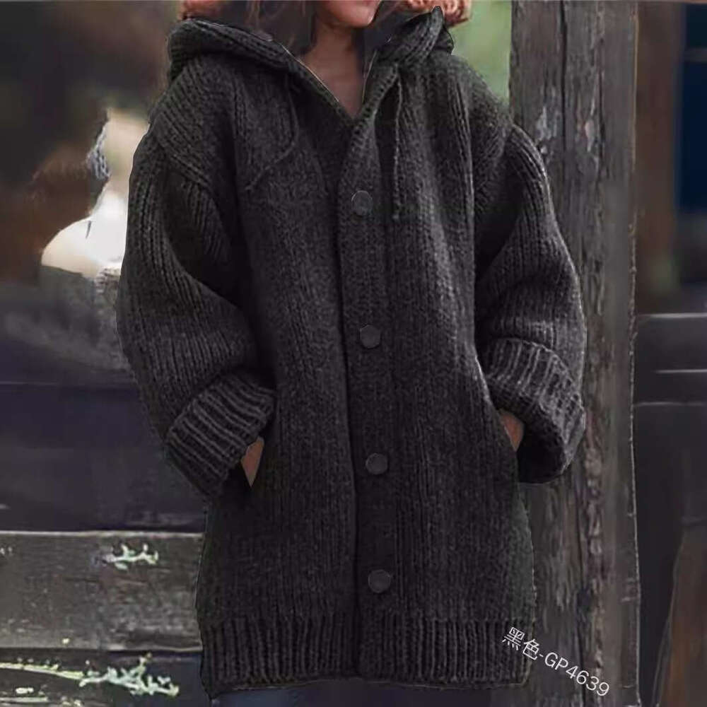 In Stock Autumn Winter Hot Sale Amazon Cardigan Knitted Women's Mid-Length Coat Sweater