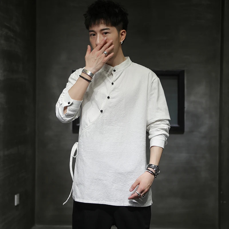 Mens Chinese Style Hemp Shirt Cotton Linen Tang Suit Hanfu Retro Stand-Up Collar Zen Clothes Harajuku tops Clothes Men Clothing 250408