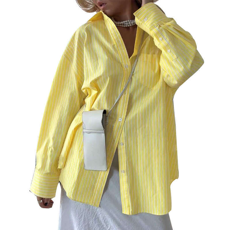 2025 Early Autumn New Cross-Border Amazon Foreign Trade INS European and American Style Elegant Long Sleeve Shirt Striped Blouse Cardigan for Women