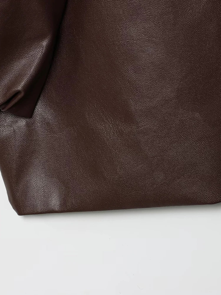 European and American autumn womens retro loose casual temperament simple belt pocket leather jacket 251103