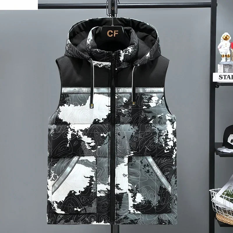 Plus Size 8XL Mens Camouflage Thicken Hooded Vests Winter Warm Sleeveless Down Cotton Vest Jacket Male Outdoor Casual Waistcoat 251105