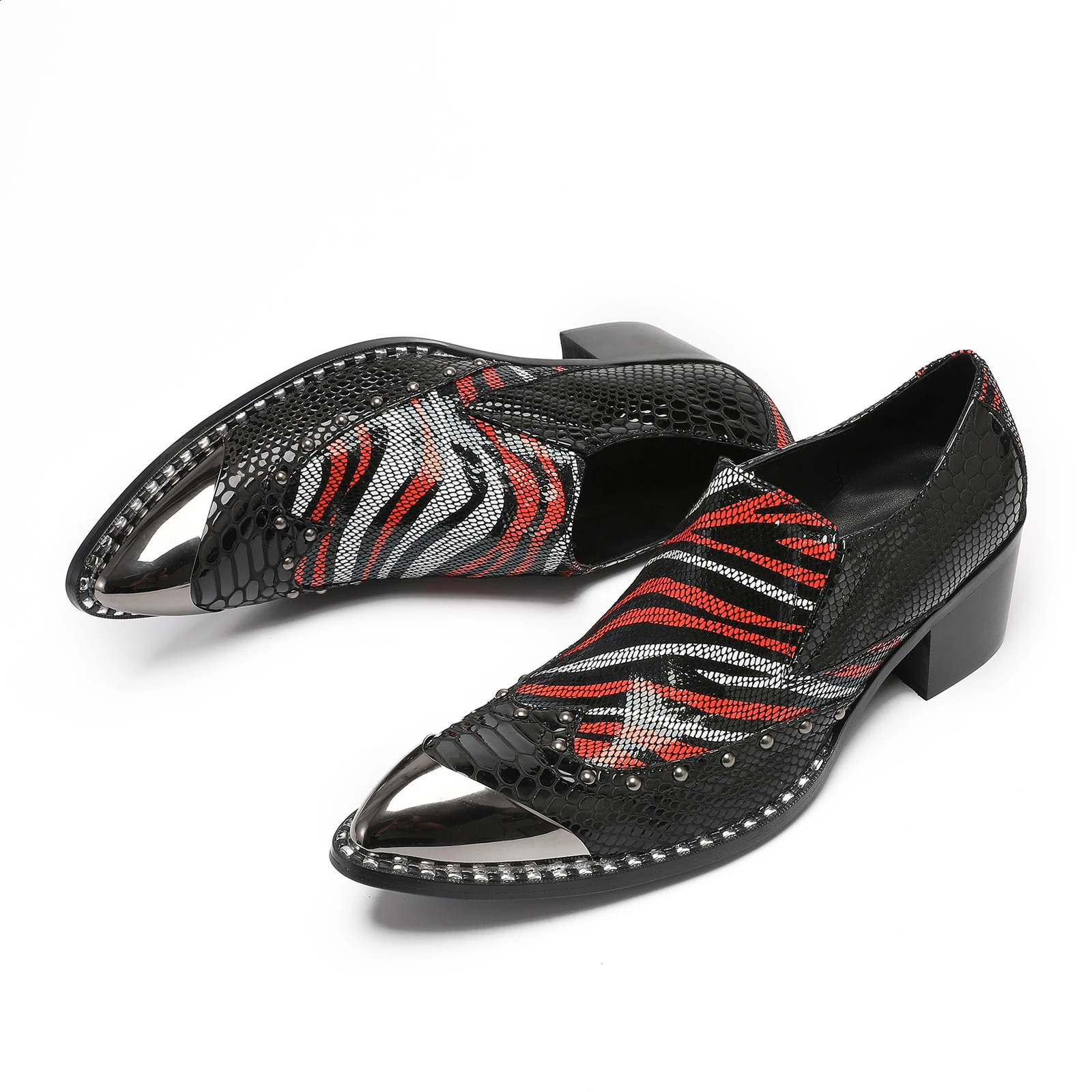 Fashion Pointed Toe Man Shoes Leather Dress Shoes for Man Snake Skin Print Men Party Wedding Business Oxfords High Heel 251106