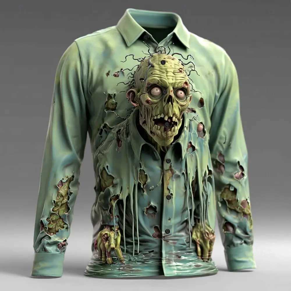 2025 Halloween Mens Horror Halloween Costumes Zombies Shirt Button Up Shirt Long Sleeve Shirt Gothic Style Tops Fall Winter K251110