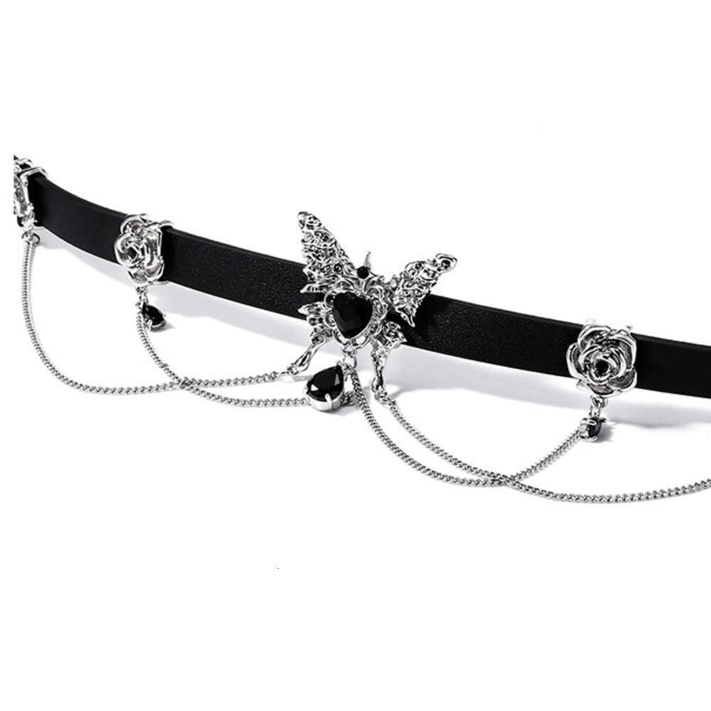 Original Personality Butterfly Black Heart Sweet Cool Spicy Girl Choker Necklace Dark Style Leather Collarbone Chain