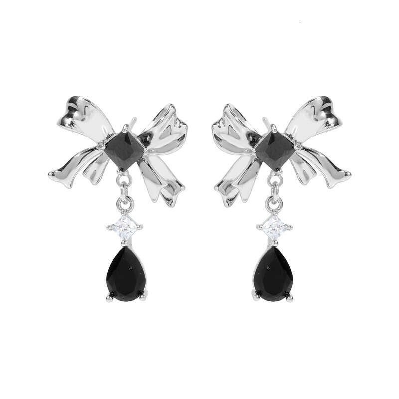 DHcollections 925 Silver Needle Simple Bowknot High-end Light Luxury Niche Black Glass Drop Fashion Personality Earrings