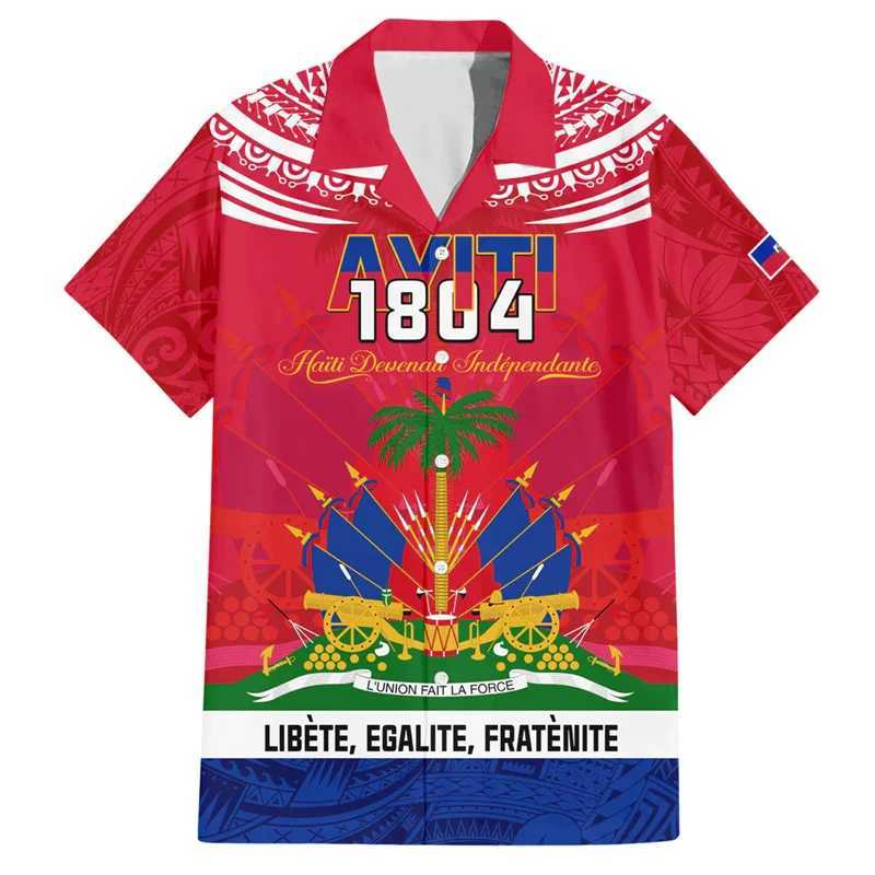 3D printed Hawaiian mens shirt Haiti Independence Anniversary Ayiti flag jacket arm shirt casual and fashionable womens top X250410